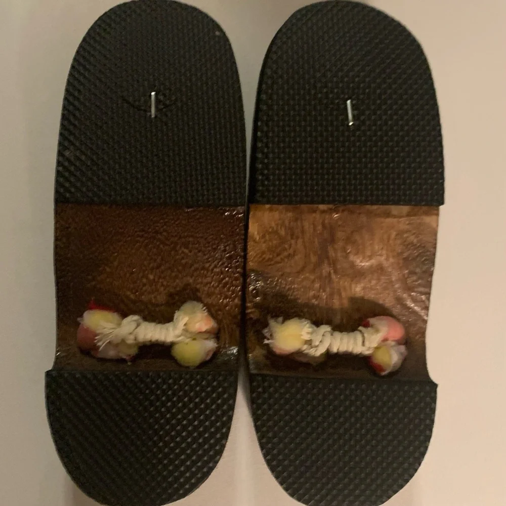 JAPANESE  GETA WOODEN SANDALS PINK  GREEN FLOWERS & BROWN